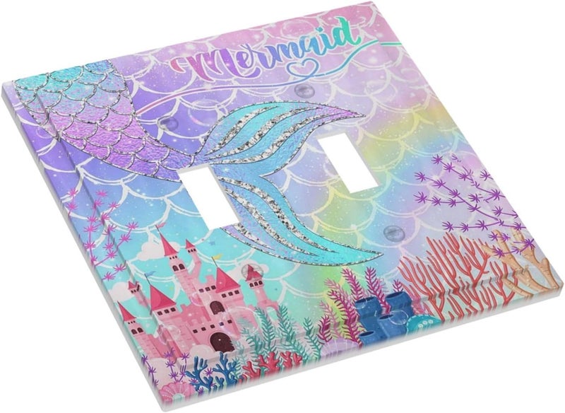 Sghxwp Silvery Glitter Cute Mermaid Tail Fantasy Castle Double Toggle Light Switch Covers 2 Gang Wall Plate Dual Decorative Switchplate Electrical Faceplate for Kidroom Nursery Bedroom Kitchen Decor - Image 3